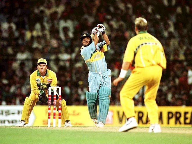Sachin Tendulkar smashing Shane Warne for six